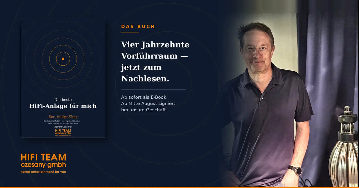 Dunkelblauer buchumschlag mit goldenen konzentrischen kreisen und weißem text zur high end hifi anlage bestellen
