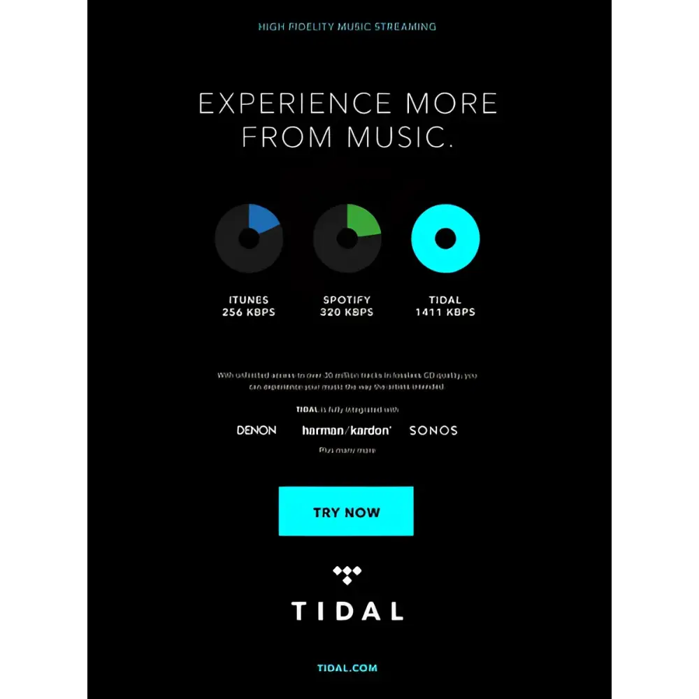 Anzeige für hochqualitativen Musik-Streaming-Service mit analogem Ausgang und niedriger Ausgangsimpedanz