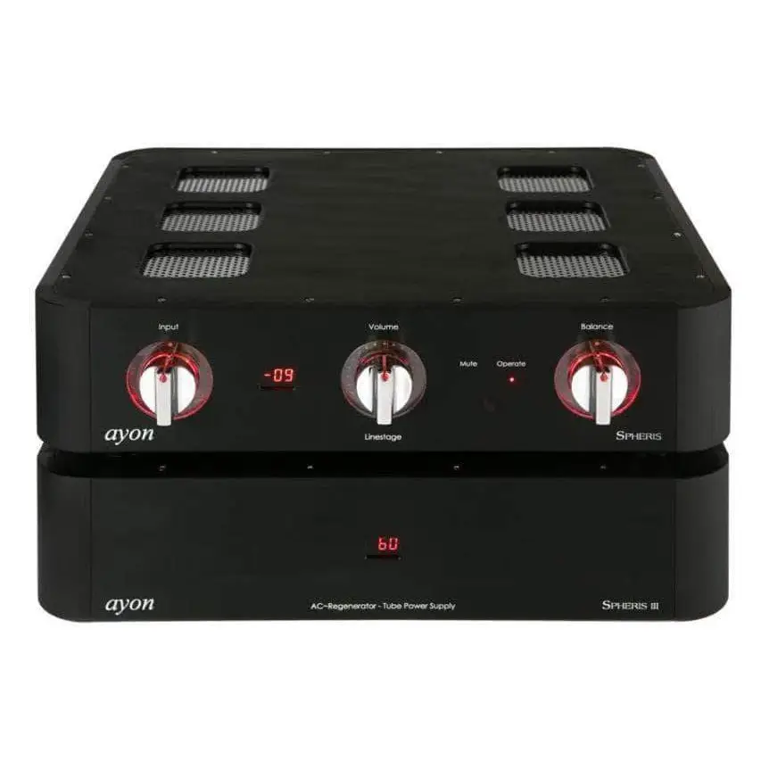 Black Ayon Spheris III Audio Preamplifier mit leistungsstarkem Netzteil für optimalen Signalweg
