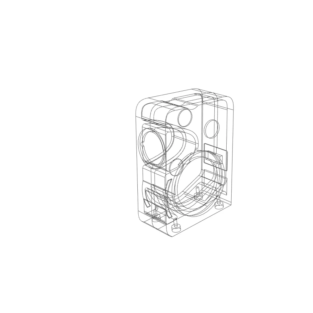 Wireframe-Diagramm des Lautsprechergehäuses mit internen Komponenten für Boenicke Audio W5