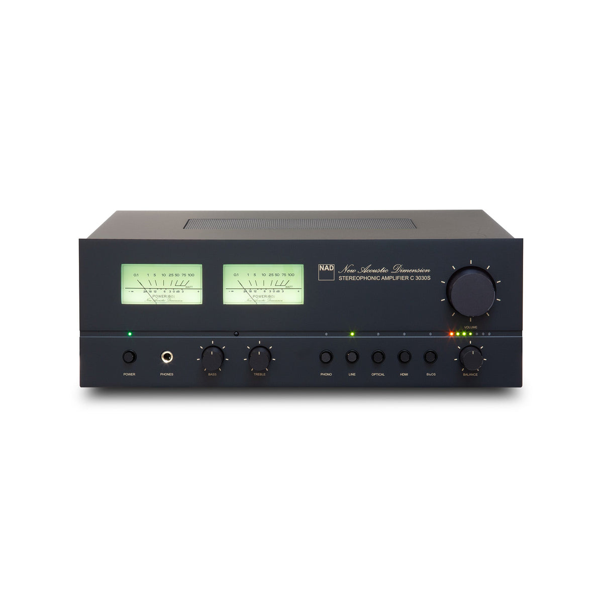NAD C 3030S – Front mit beleuchteten VU-Metern