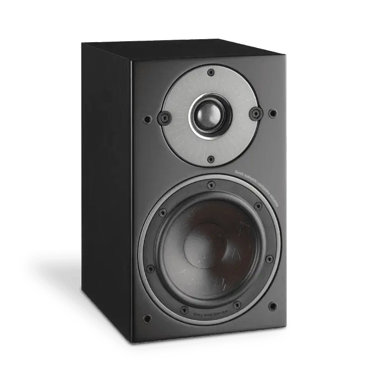 Schwarzer Dali Oberon 1 Lautsprecher mit zwei Treibern, kompakteste und groß dimensionierte Lautsprecher
