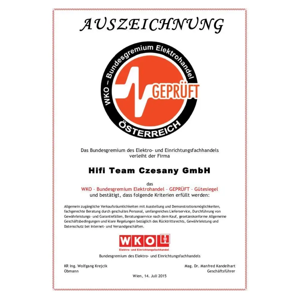 Zertifikat der Auszeichnung für das Produkt Doacoustic 201 ALU neu mit akustischer Diffusortechnologie