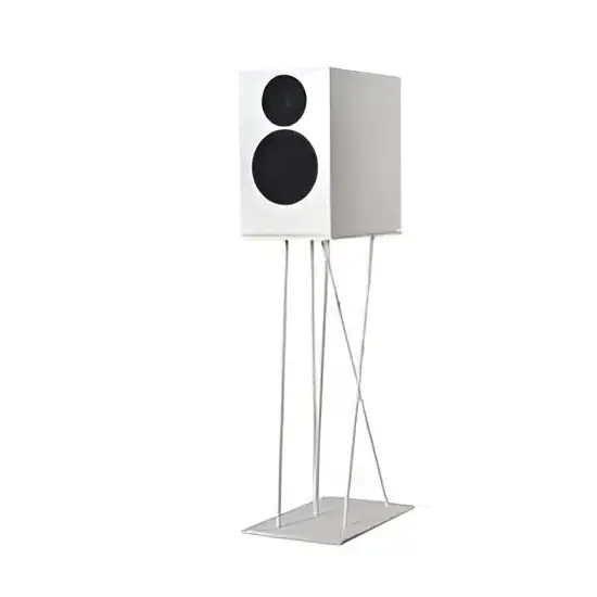 Weiße Lautsprecher mit zwei schwarzen Treibern auf Standfuß, ideal für Bass Reflex System