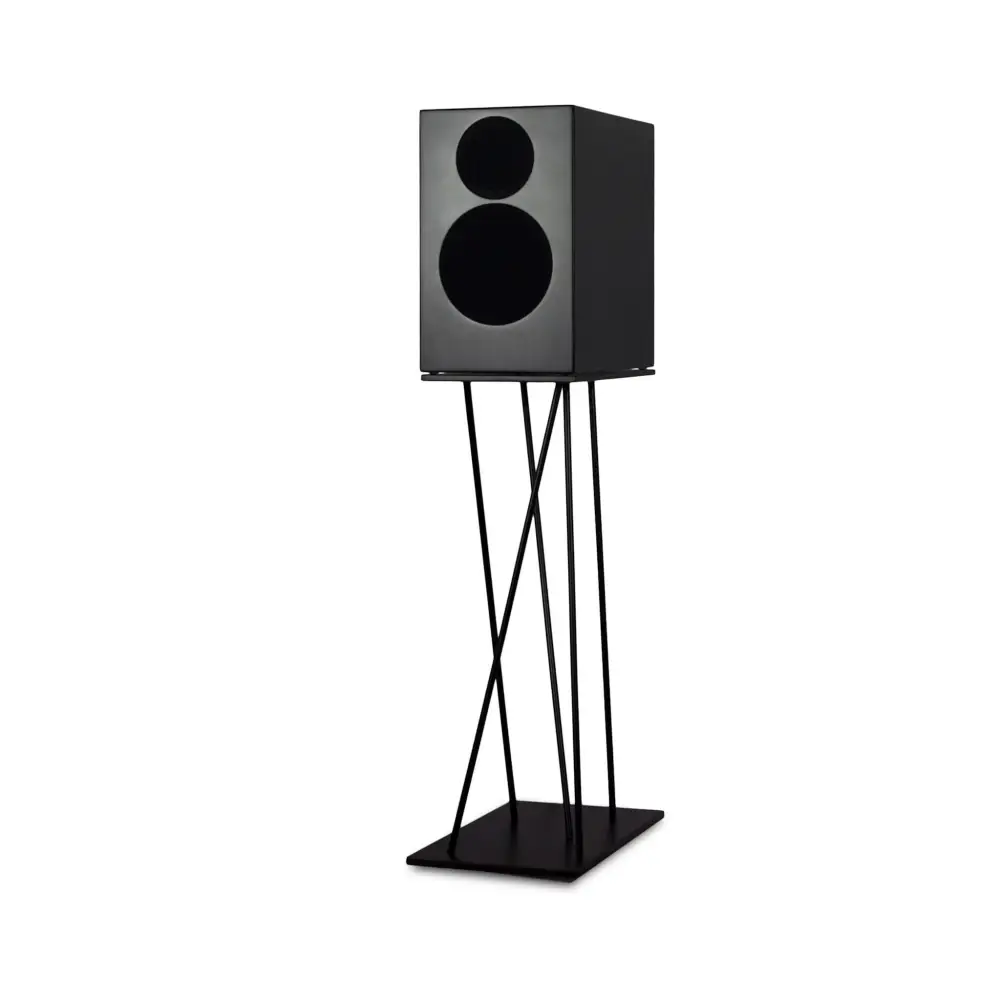 Schwarzer DoAcoustics 201 Wood Lautsprecher Paarpreis handmade auf minimalistischer Stand