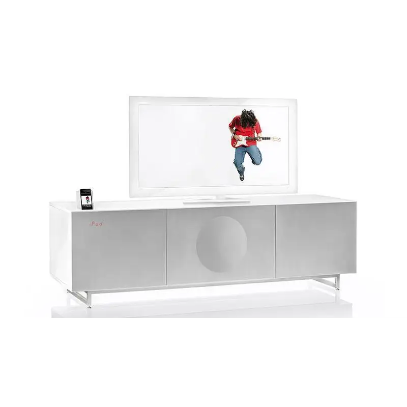 Weißes Entertainment-Console mit Fernseher und iPod, geeignet für Geneva Sound XXL