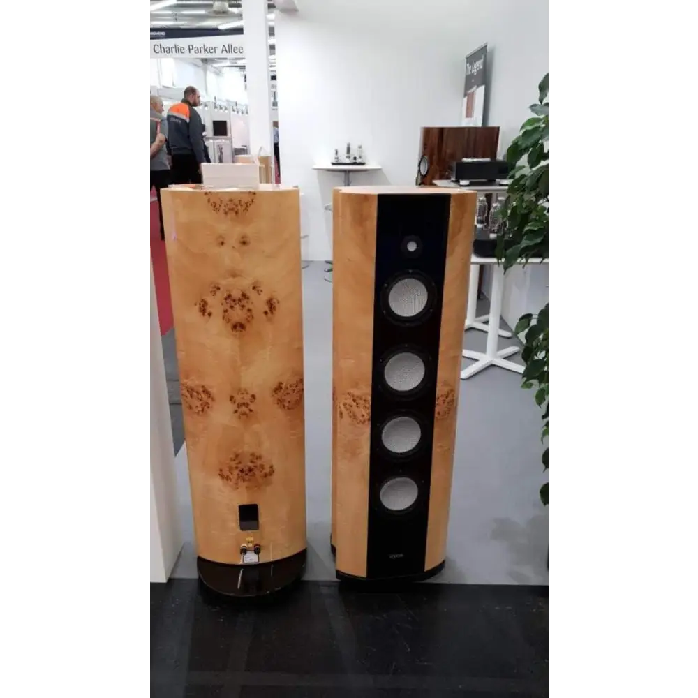 Tollen photos verschiedener kundenanlagen: Zwei hohe Holz-Standlautsprecher mit schwarzen Frontpanelen