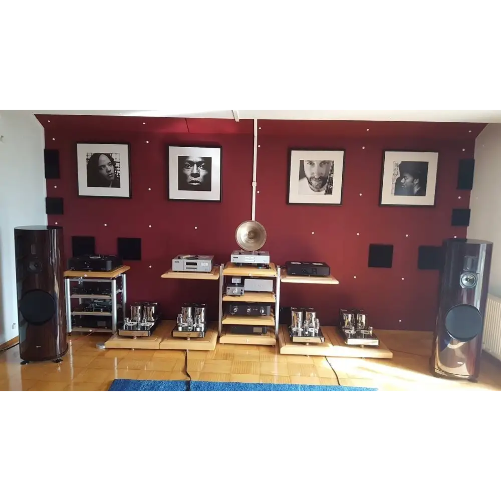 Hochwertiges Audiosystem mit großen Lautsprechern und Komponenten, tollen photos verschiedener Kundenanlagen