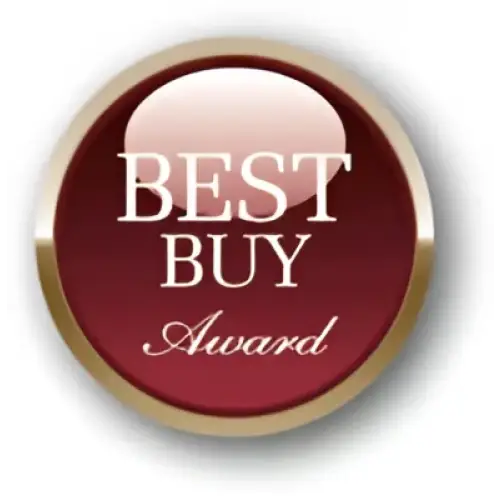 Glossy maroon und gold Best Buy Award Emblem für LAB12 GORDIAN Netzfilter