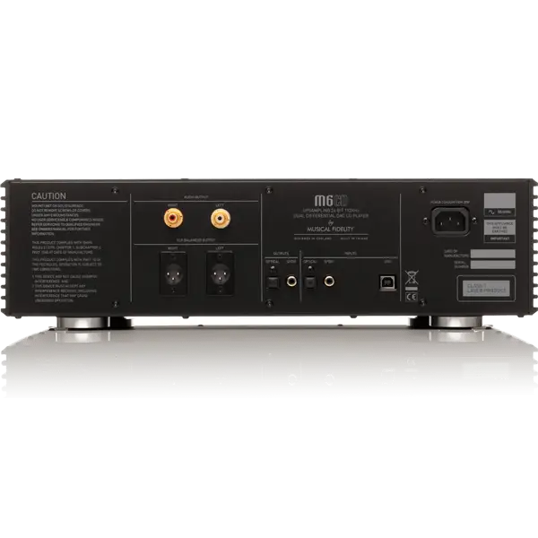 Rückansicht des Musical Fidelity M6 SCD mit RCA Koaxial- und Toslink Optischanschluss