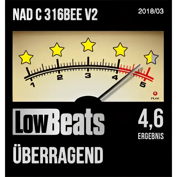 Vintage-Style Audio Level Meter mit fünf gelben Sternen für NAD C 316BEE Hifi Stereoanlage