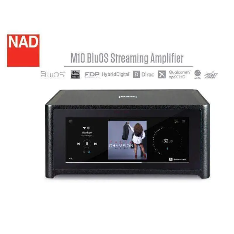 Schwarzer NAD M10 V2 Streaming-Verstärker mit digitaler Anzeige, extrem verzerrungsarme hybriddigitaltm