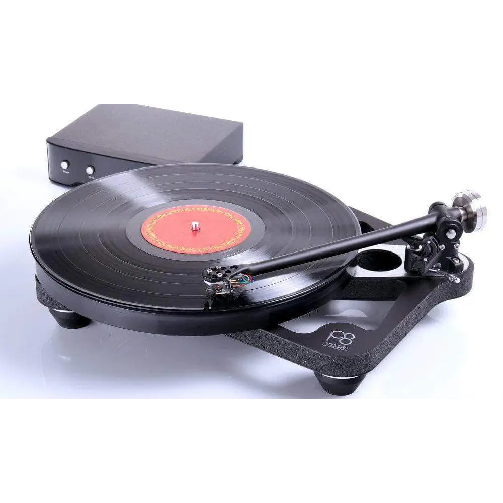 Schwarzer Vinyl-Turntable mit rotem Label und Neo PSU für den Planar8 mit RB 880