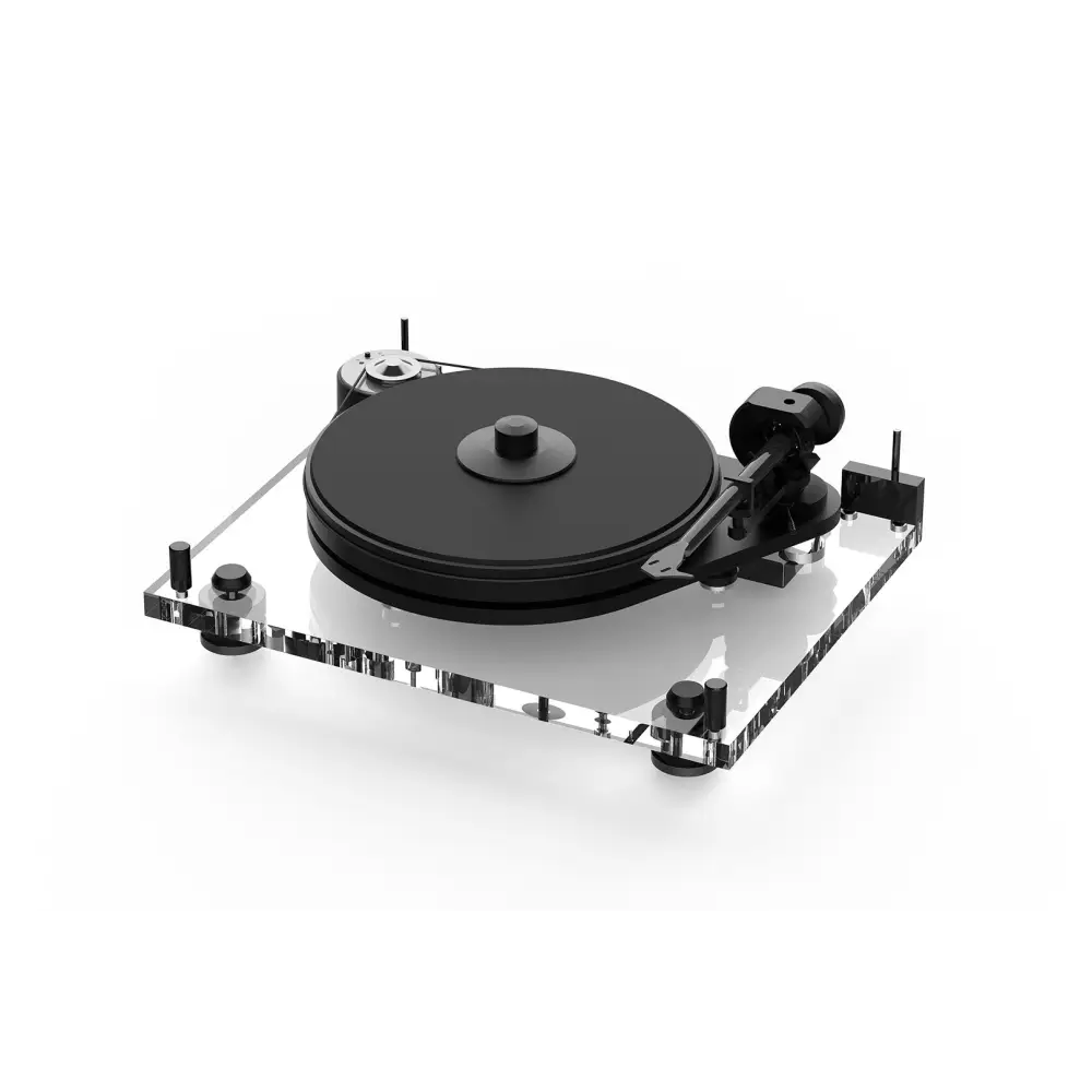 Klarer acryl plattenspieler pro-ject 6perspex balanced mit schwarzem platter und true balanced hifi tonarm