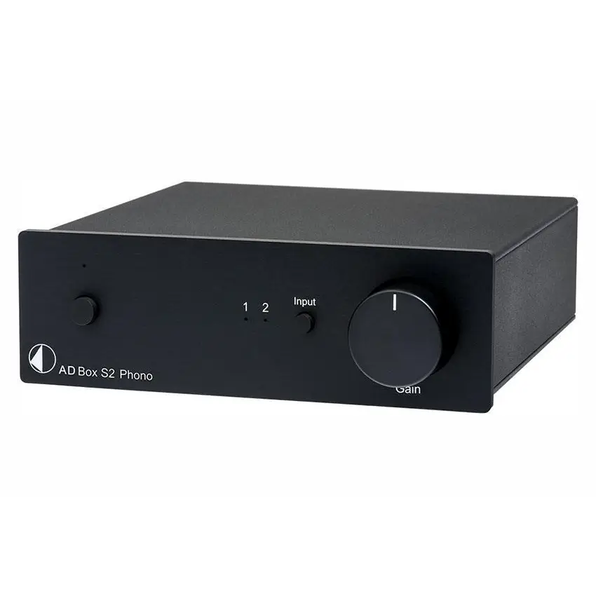 Schwarzer Pro-Ject A/D Box S2 Phono mit Eingangswahl, Gain Control, lineare RIAA Entzerrung