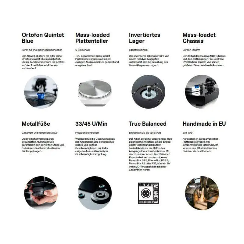 Pro-ject Audio Plattenspieler Pro-Ject Audio X8 Evo High Gloss Black Super Pack Quintet Blue