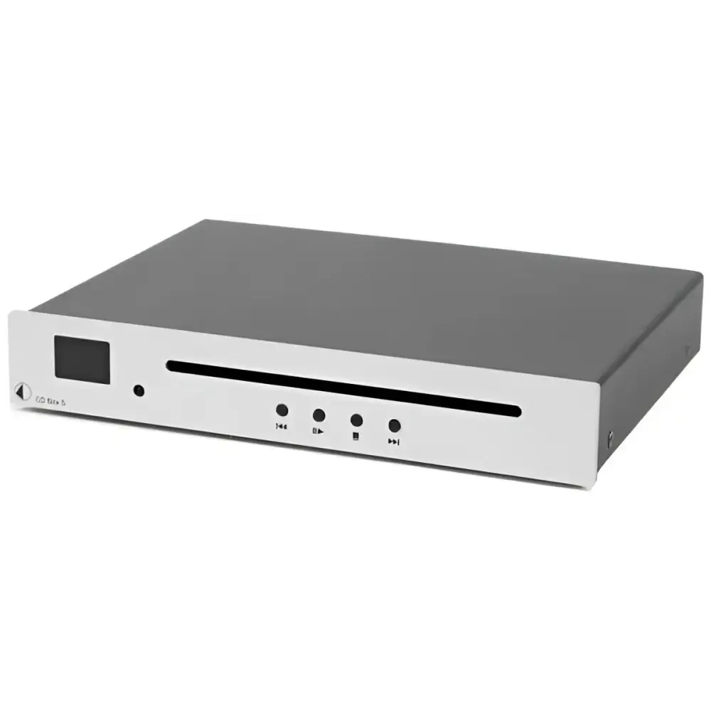 Silberner CD-Player Pro-Ject CD Box S mit schwarzem Display und Bedienelementen für bester Klang in Hifi Stereoanlage