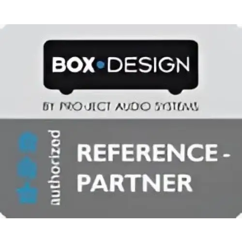 Autorisiertes Händlerabzeichen für Box Design bei Pro-Ject Audio Systems, ideal für Decca Entzerrung