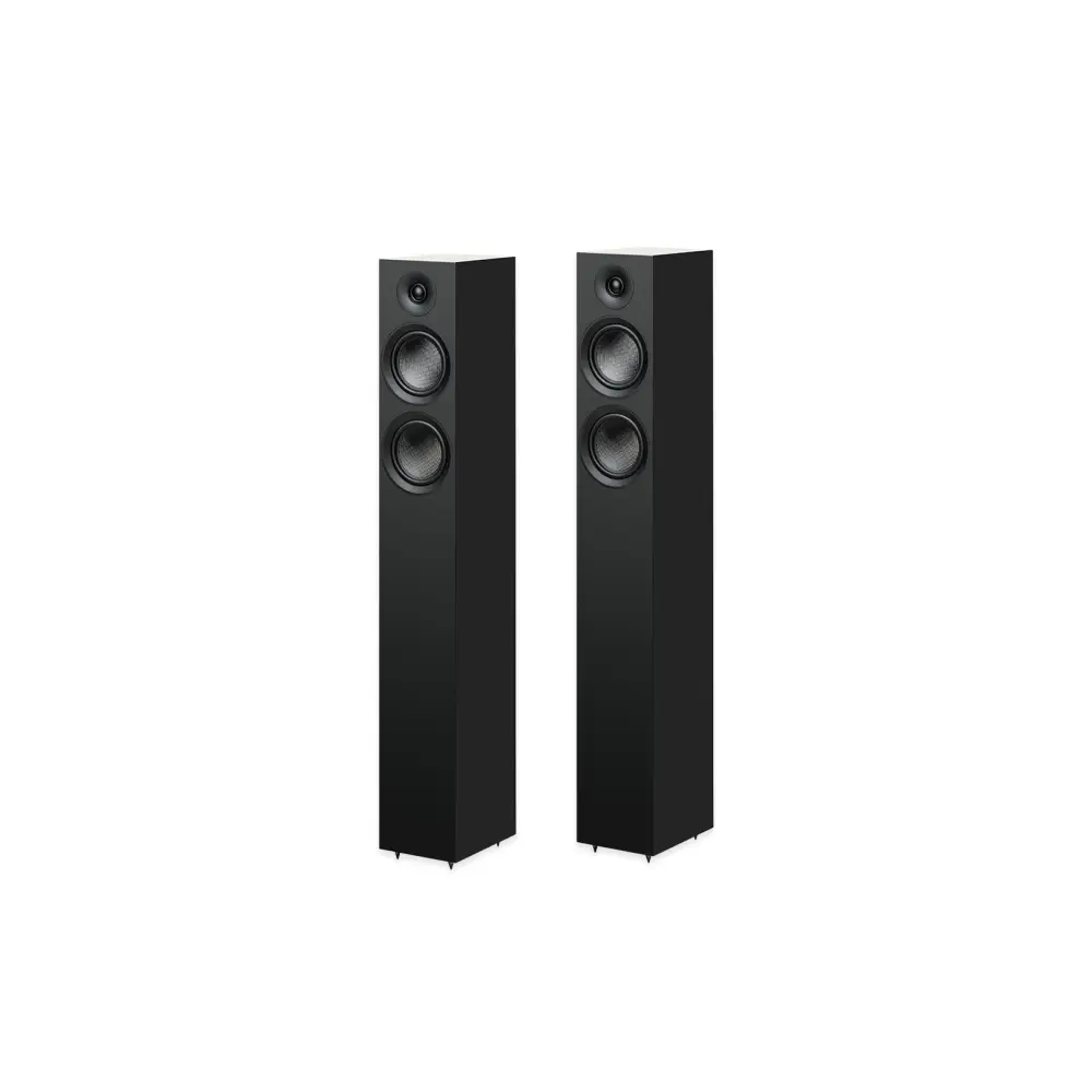 Schwarze pro-ject speaker box 12 e carbon standlautsprecher mit drei distincten treibereinheiten fairaudios favourite award