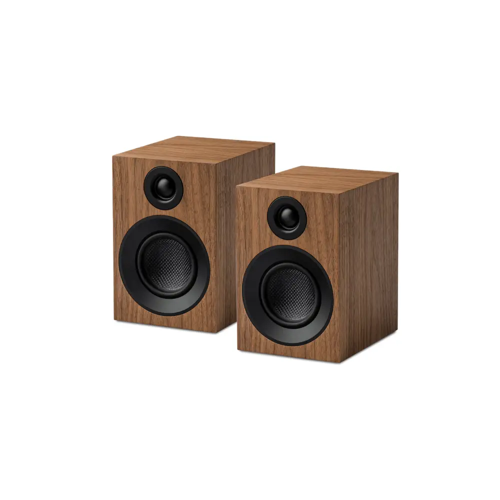 Paar pro-ject speaker box 3 e carbon 2-wege bassreflex regallautsprecher mit walnut-finish und magnetische frontabdeckungen