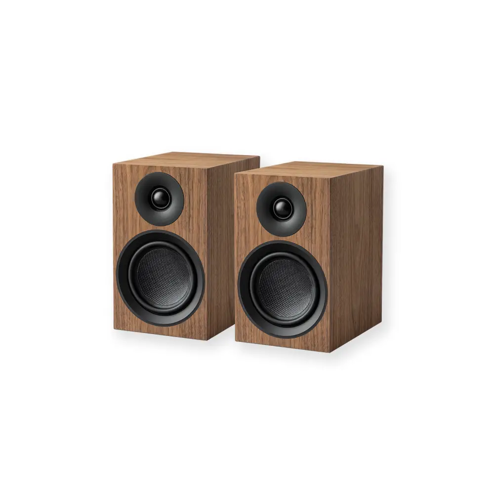 Paar walnut-finish speaker box 5 e carbon regallautsprecher mit kräftiger bass und präziser bühnenabbildung