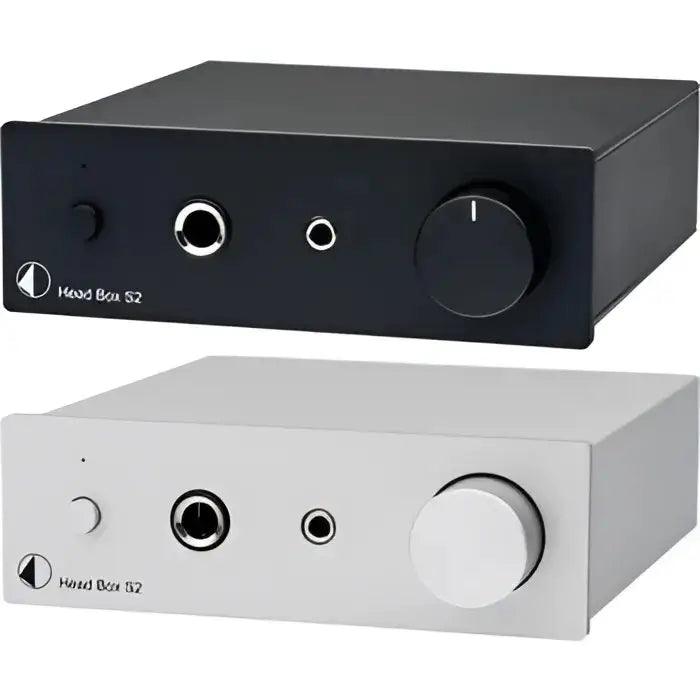Bild von Project Headbox S2, zwei kompakte audiophiler kopfhörerverstärker in Schwarz und Silber