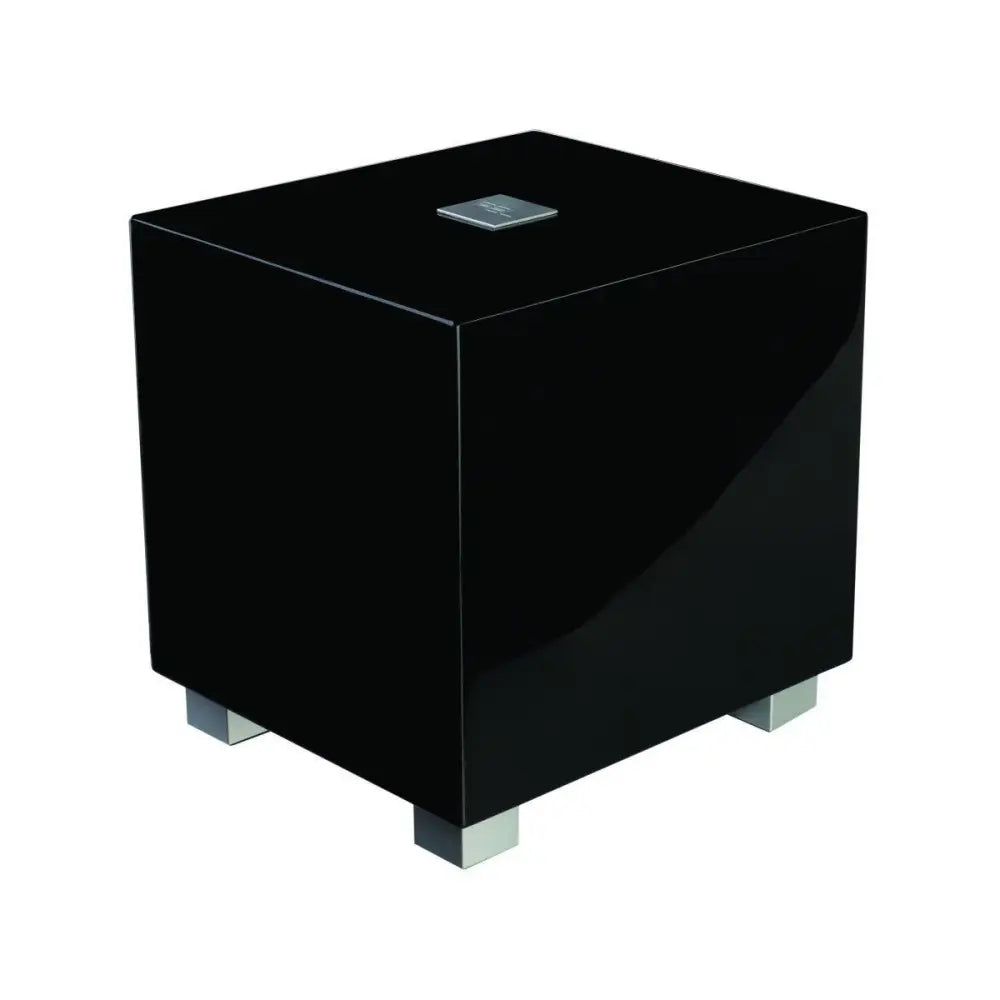 Glossy black square Aktivsubwoofer mit Silberfüßen, ideal für aktive Woofer Drive