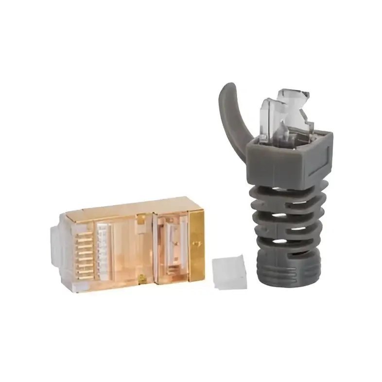 RJ45 Stecker und Zugentlastungen für Supra Cat 8 Ethernetkabel im Produktfoto