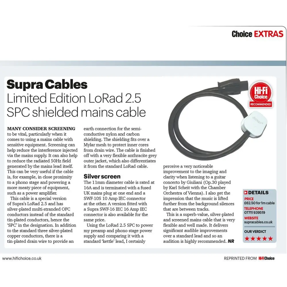 Supra LoRad 2.5 SPC Silver Anniversary Edition Kabel mit UK-Stecker und IEC-Anschluss