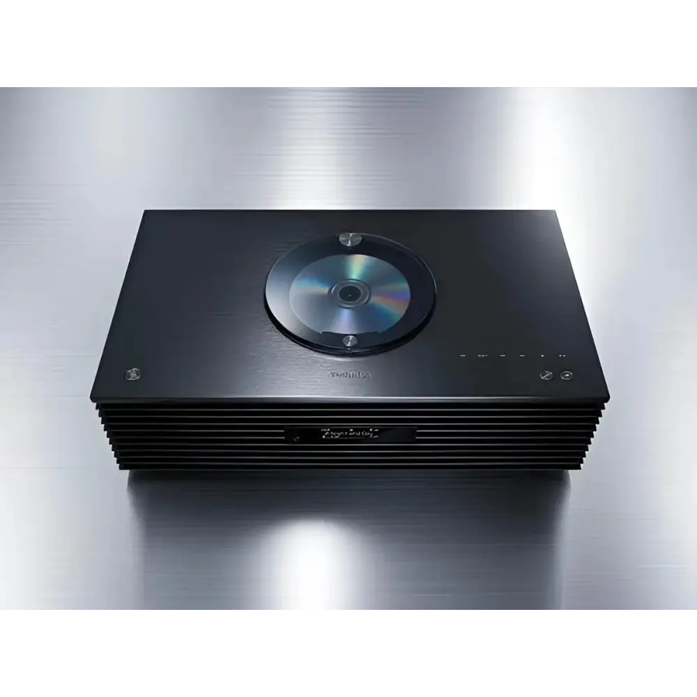 Schwarzer CD-Player SC-C70MK2 mit Top-Loading-Disc und sichtbarem Mechanismus, Technics Audio Center