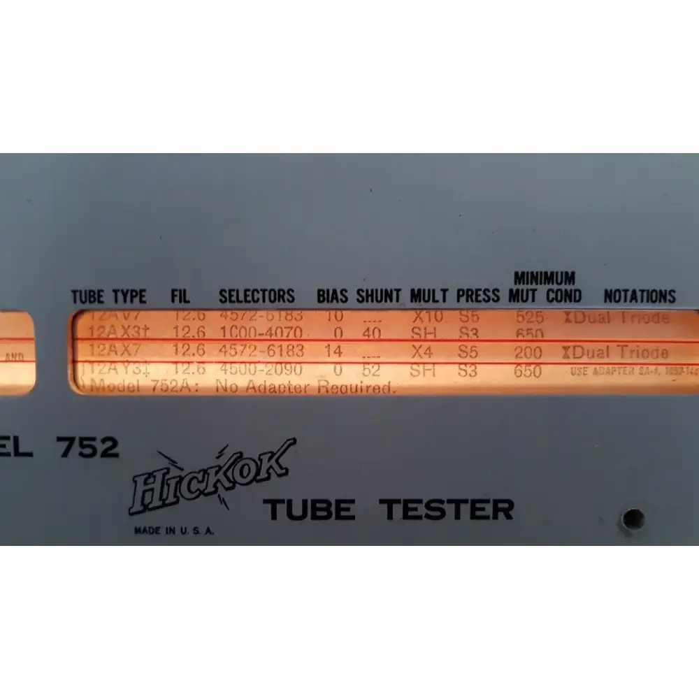 Vintage Hickok Röhrenprüfer mit beleuchteter Einstellung für ECC803s und Grail of ECC83