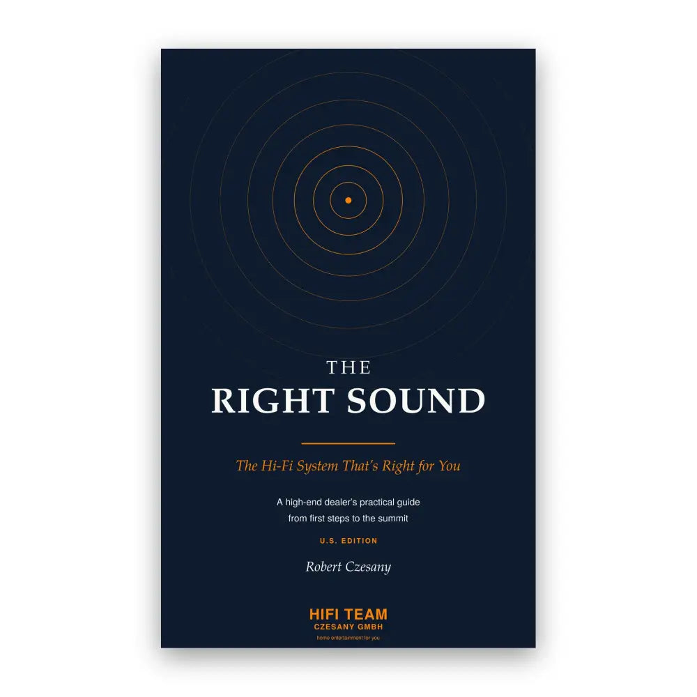 Das e-book the right sound zeigt ein dunkelblaues cover mit goldenen konzentrischen kreisen und weißem text
