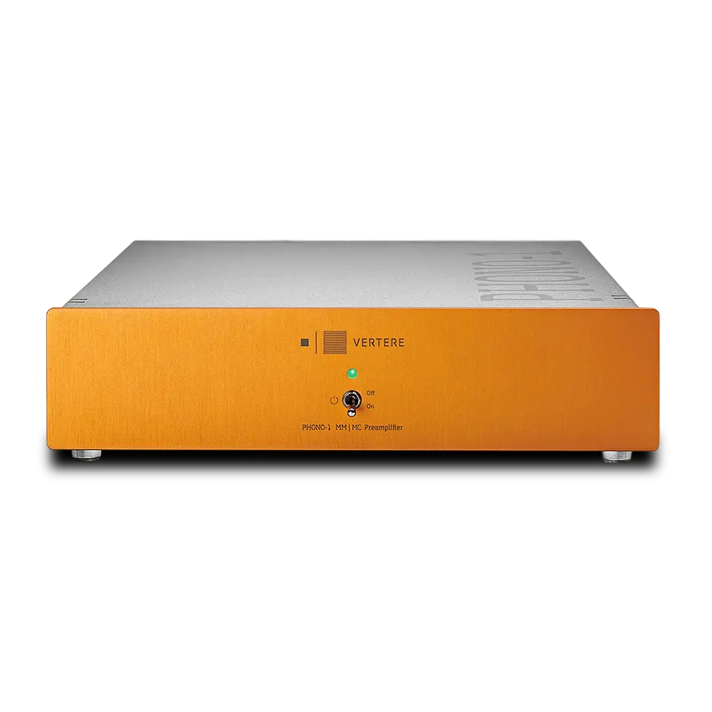Vertere phono-1 lx mm mc phono vorverstärker in orange mit silberner oberseite und gebürstetem metall für highend hifi besten klang