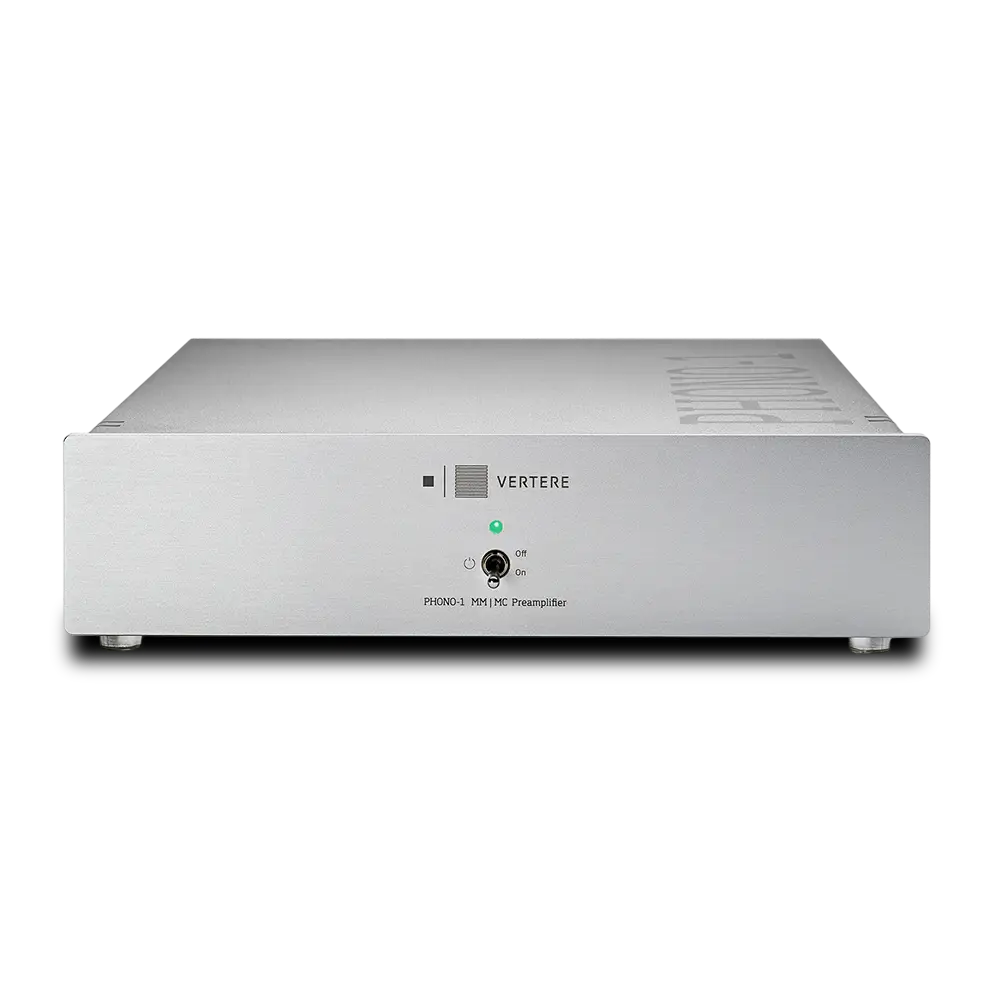 Silberner vertere phono 1 lx mm mc phonovorverstärker mit minimalistischen design und gebürstetem metall für besten klang in highend hifi