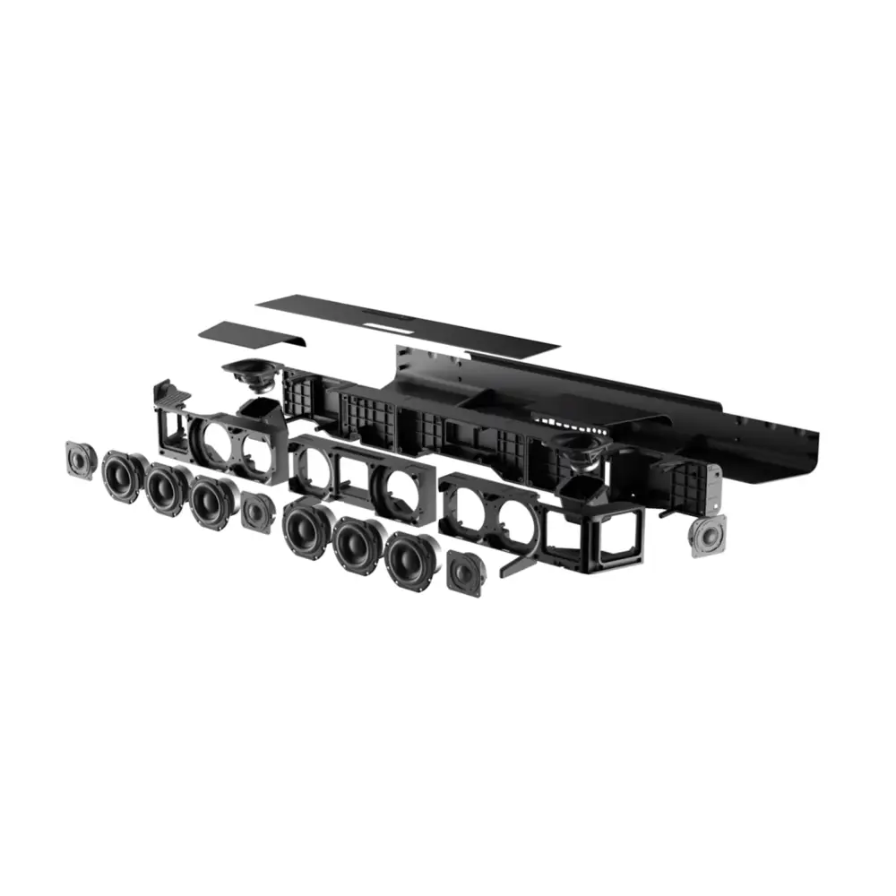 Disassembled Sennheiser AMBEO Soundbar Komponenten für besten Klang und Dolby Atmos
