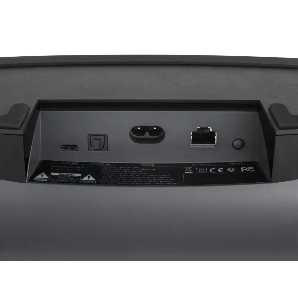 Rückseite des B&W Formation Bar mit Anschlüssen für HDMI, Ethernet und mehr