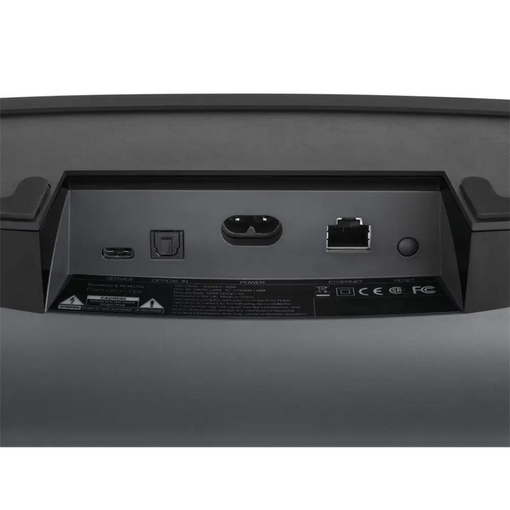 Rückseite des B&W Formation Bar mit Anschlüssen für HDMI, Ethernet und mehr