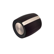 Schwarzer Wireless-Lautsprecher B&W Formation Bass mit silberner Endkappe und Akzentband