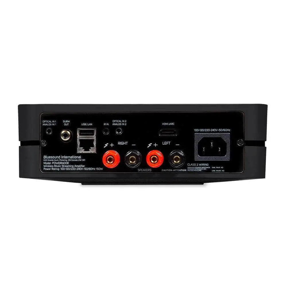 Rückseite des Bluesound Powernode Allinone BT WiFi Verstärkers mit Pulse Sub Anschluss
