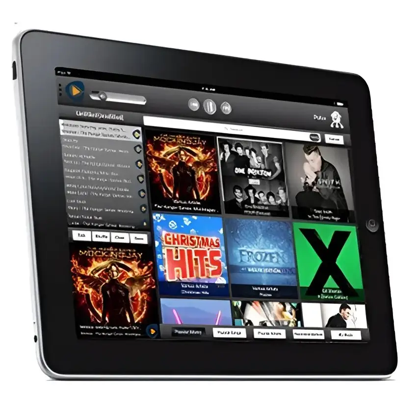 Bluesound Powernode mit Media-Player-Interface auf schwarzem Tablet, ideal für Allinone BT WiFi