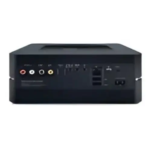 Schwarzes Bluesound VAULT2 2TB Server Netzwerkplayer mit zahlreichen Audio- und Datenports