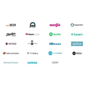 Logo-Sammlung von Musik-Streaming-Diensten für platzsparendes MP3-Streaming und Synchronisierung