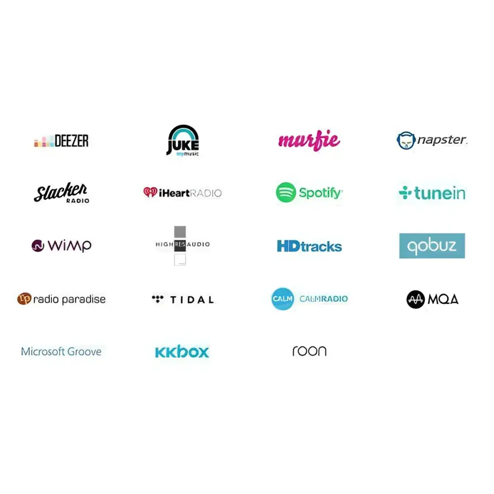 Logo-Sammlung von Musik-Streaming-Diensten für platzsparendes MP3-Streaming und Synchronisierung