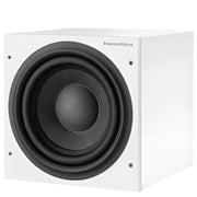 Weiße rechteckige Subwoofer mit großem schwarzen Lautsprecher für exzellente Tieftonwiedergabe unerlässlich