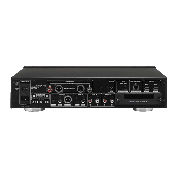 Rückseite des schwarzen Cocktailaudio X40 Musikservers mit Abtastrate HDMI und Anschlüssen