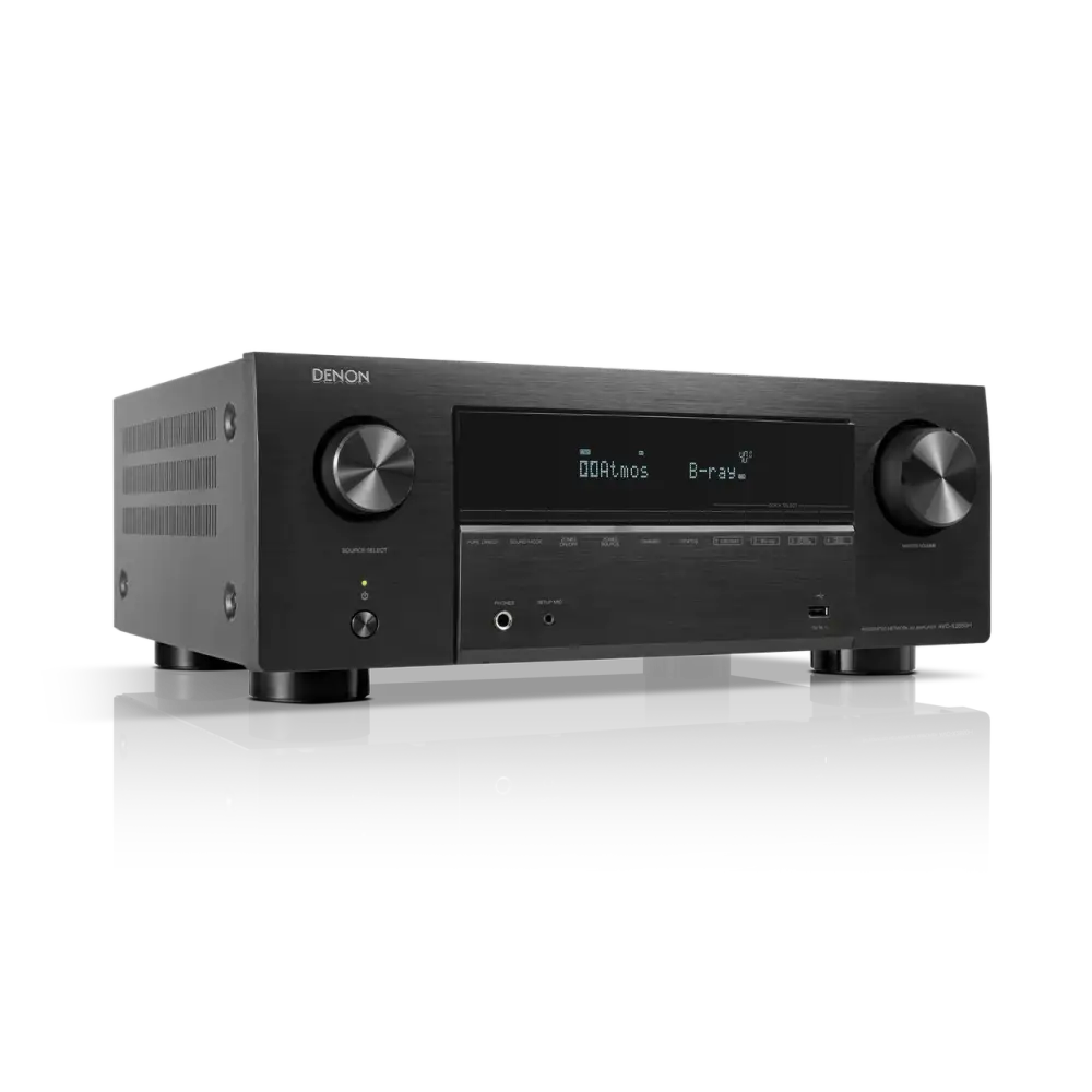 Black Denon AVC-X2850H 7.2 AV-Receiver mit Digitalanzeige, Steuerknöpfen, Dolby Atmos