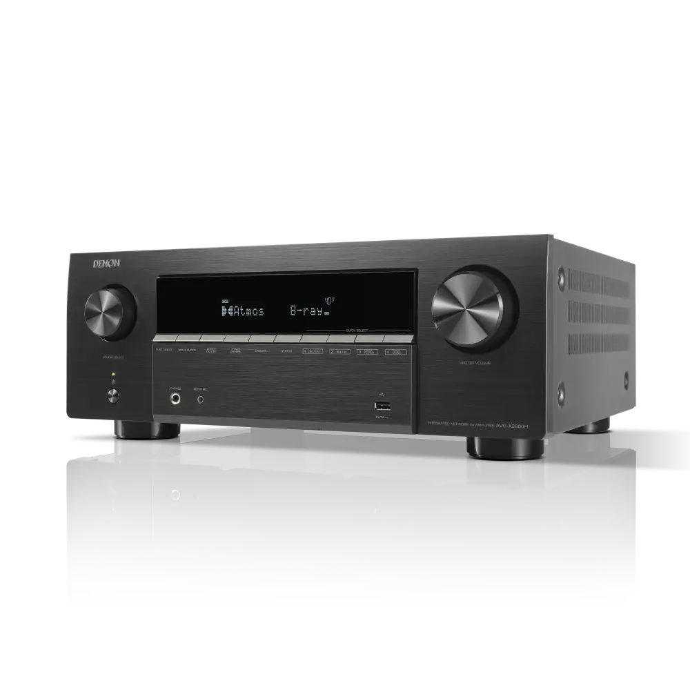 Schwarzer denon avc-x3900h 9.4-kanal 4k/8k av-verstärker mit dolby atmos digitalanzeige und gebürsteten metallelementen