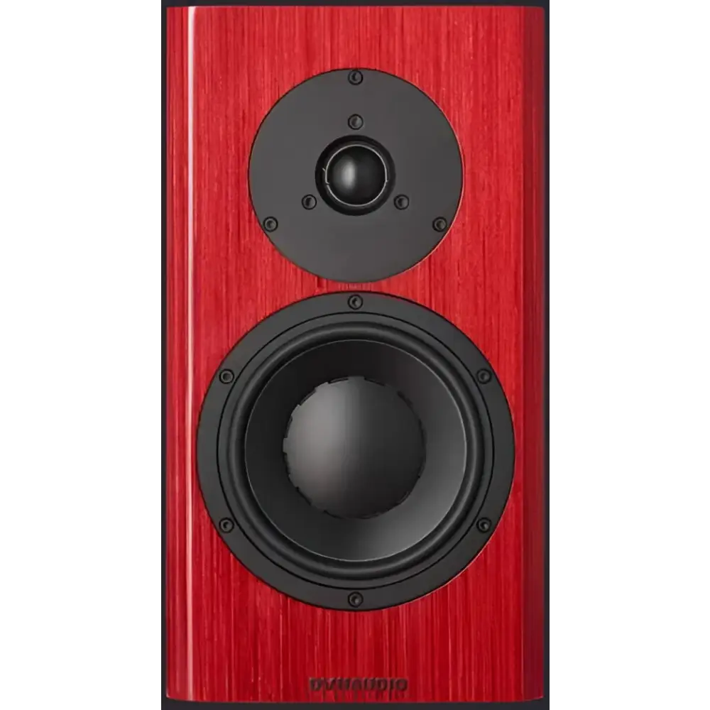 Roter Dynaudio Special Forty Lautsprecher mit schwarzen Treibern, was Hi-Fi, bitte Termin vereinbaren