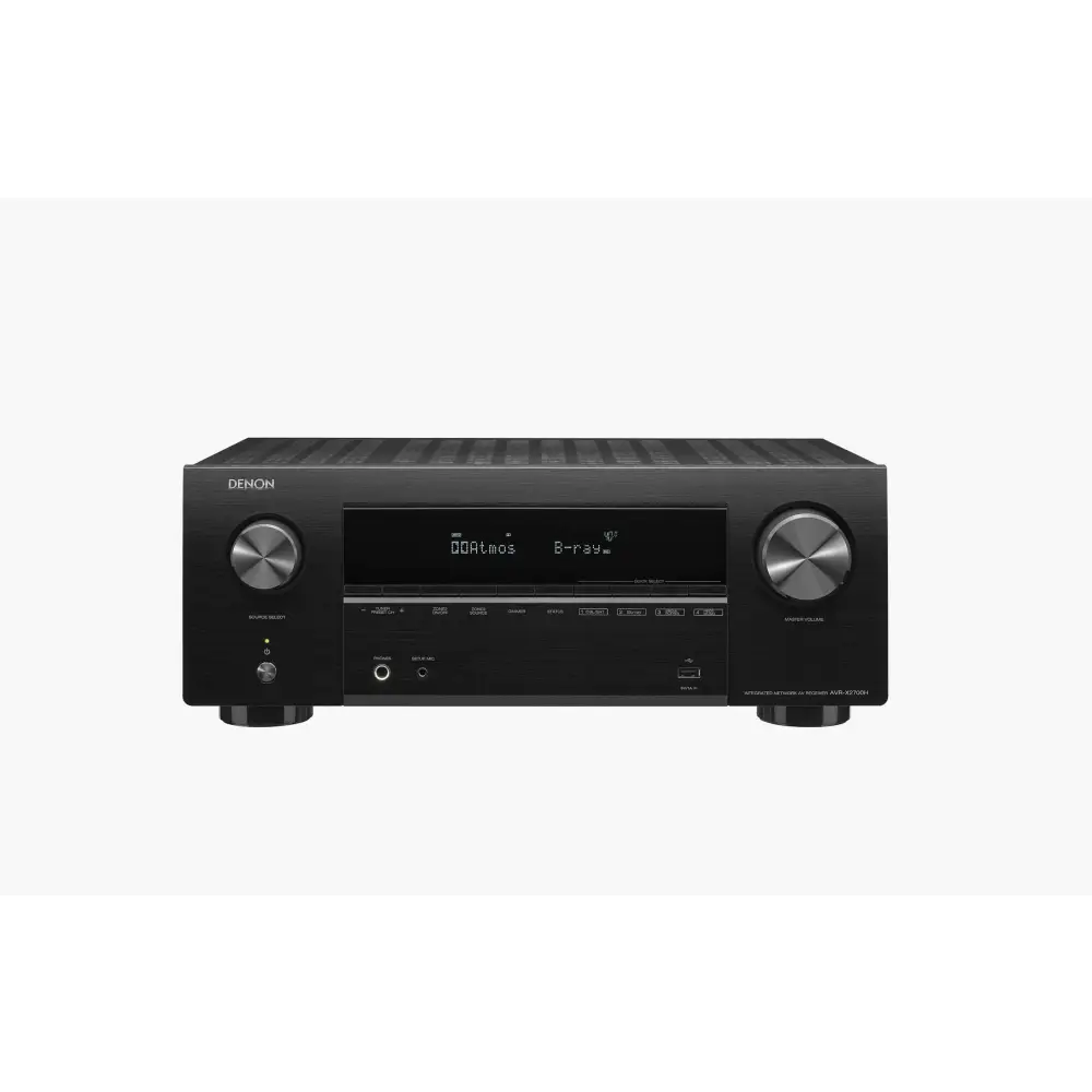 Schwarzer Denon AV-Receiver mit Display und Kontrollelementen im Heimkino Komplett Set
