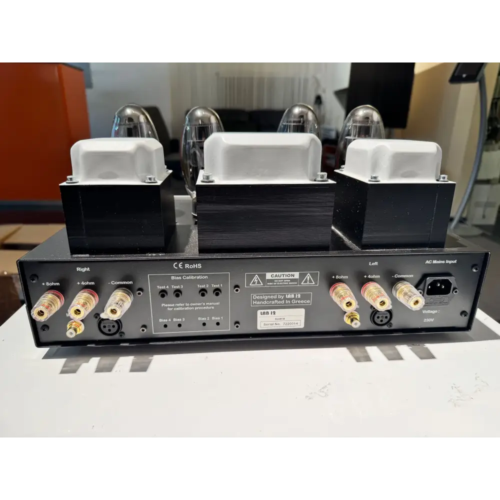 Schwarzer power amplifier LAB 12 Suara Endstufe silber mit Ultra Linear Audio Grade Technik